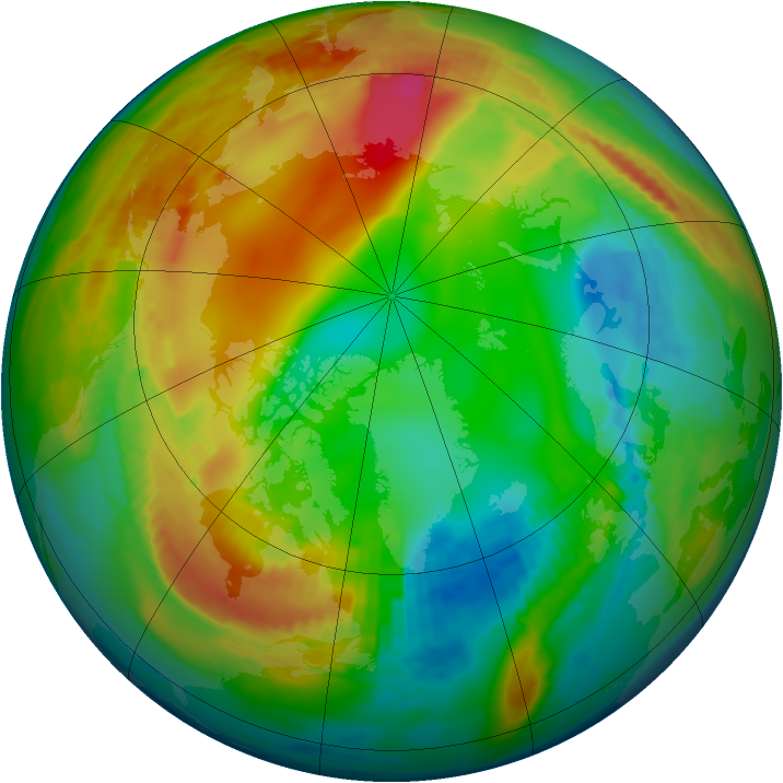 Arctic ozone map for 25 January 1992